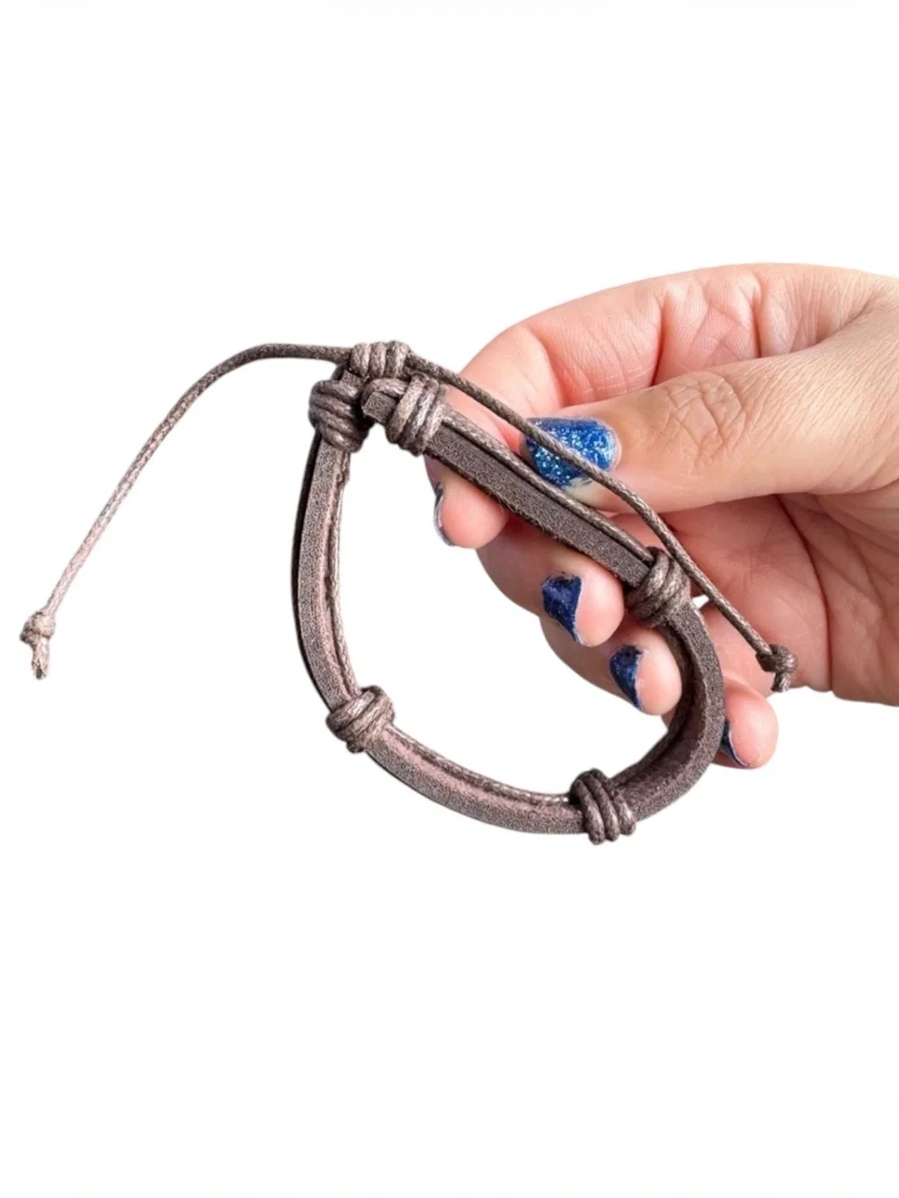 Adjustable Brown Faux Leather Men's Bracelet